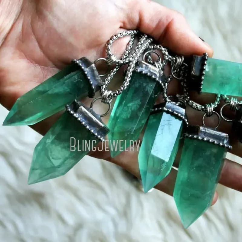 10 pezzi collare da donna gioielli arcano fluorite verde cristallo talismano Wicca Boho scatola in acciaio inossidabile catena collana con pendolo in pietra