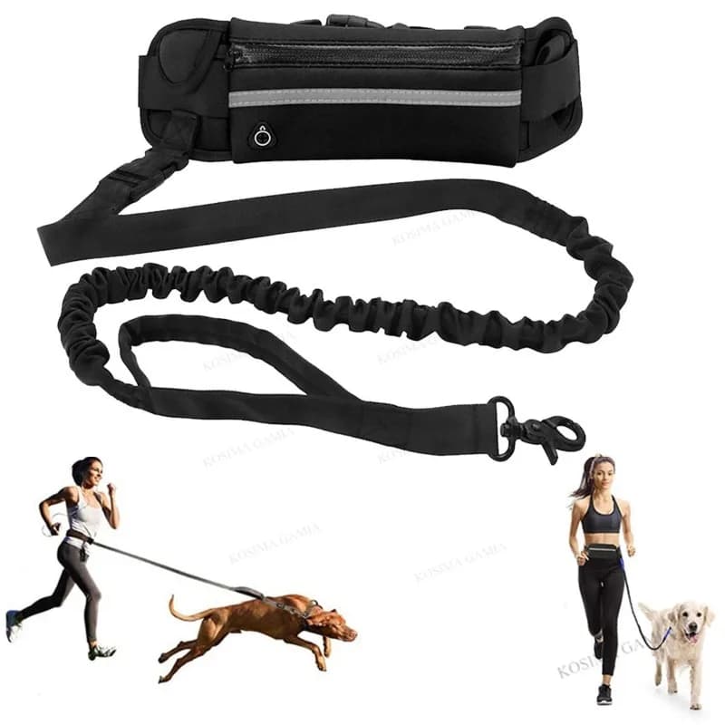 Guinzaglio Multifunzione per Cani, Mani Libere, per Corsa e Passeggio, Riflettente con Marsupio, Elastico Retractile