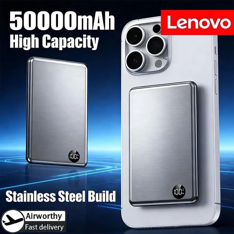 Lenovo Power Bank magnetico wireless da 20000 mAh con ricarica rapida, display sottile e portatile per MagSafe, per iPhone, Samsung, Xiaomi