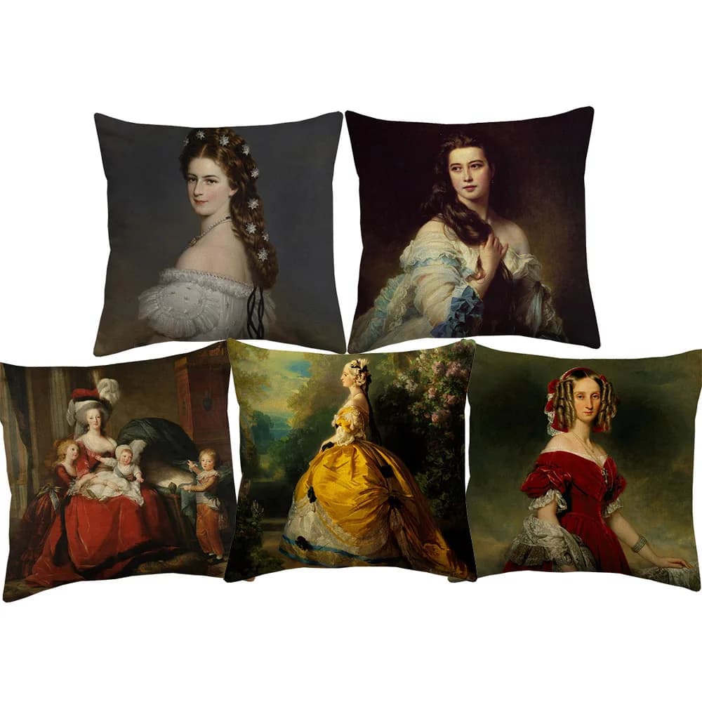 Fodera per cuscino con ritratto di donna della Corte Reale Europea, cuscini decorativi per divano, decorazione per la casa, 45X45 cm