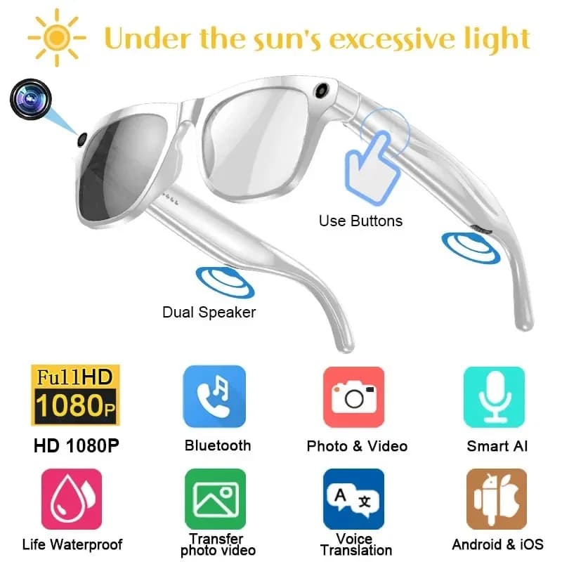 Occhiali intelligenti 4K HD AI Chat GPT Fotocamera da 100 MP Chiamata Bluetooth Batteria da 260 mAh Occhiali di controllo assistente vocale per uomo Donna