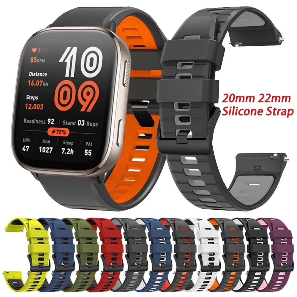 22 20mm Silicone Strap For Huami AMAZFIT BIP 6 5/Active 2 Bracelet Amazfit Balance/GTR 4 2 3 Pro/GTS 3 2e/GTS 4 2 mini WatchBand