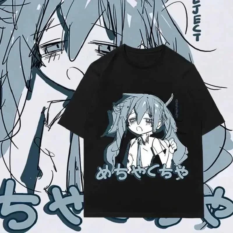 T-shirt da donna anime giapponese Y2K allentata streetwear casual magliette a maniche corte hip-hop harajuku top abbigliamento donna top gotici