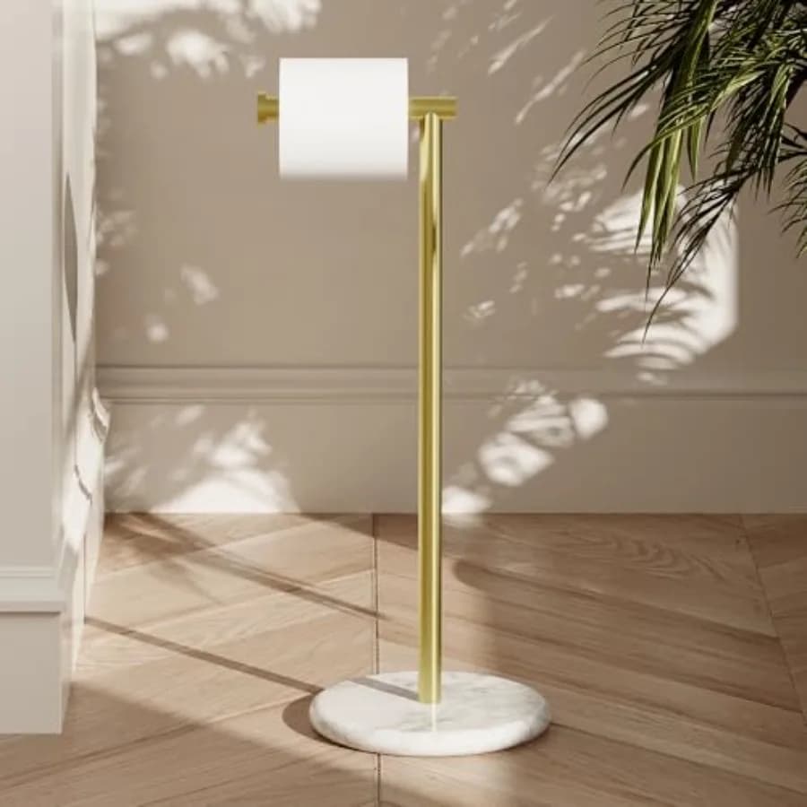 Portarotolo per Carta Igienica in Oro con Base in Marmo Moderna, Finitura in Acciaio Inox SUS304 BPH284S1-BZ