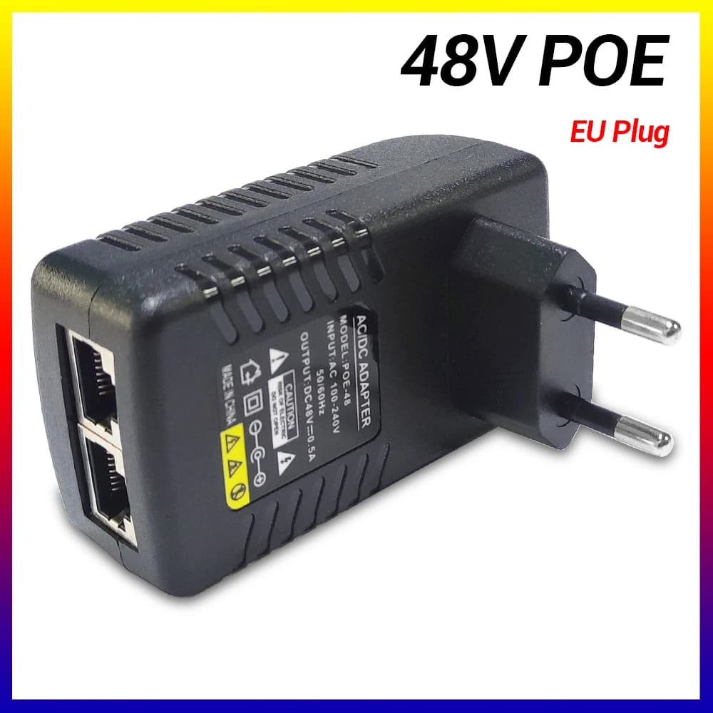 Adattatore di alimentazione POE per monitoraggio di sicurezza CCTV 48V 0.5A con spina EU/US. Per telecamere IP Ethernet, router NVR, switch POE.