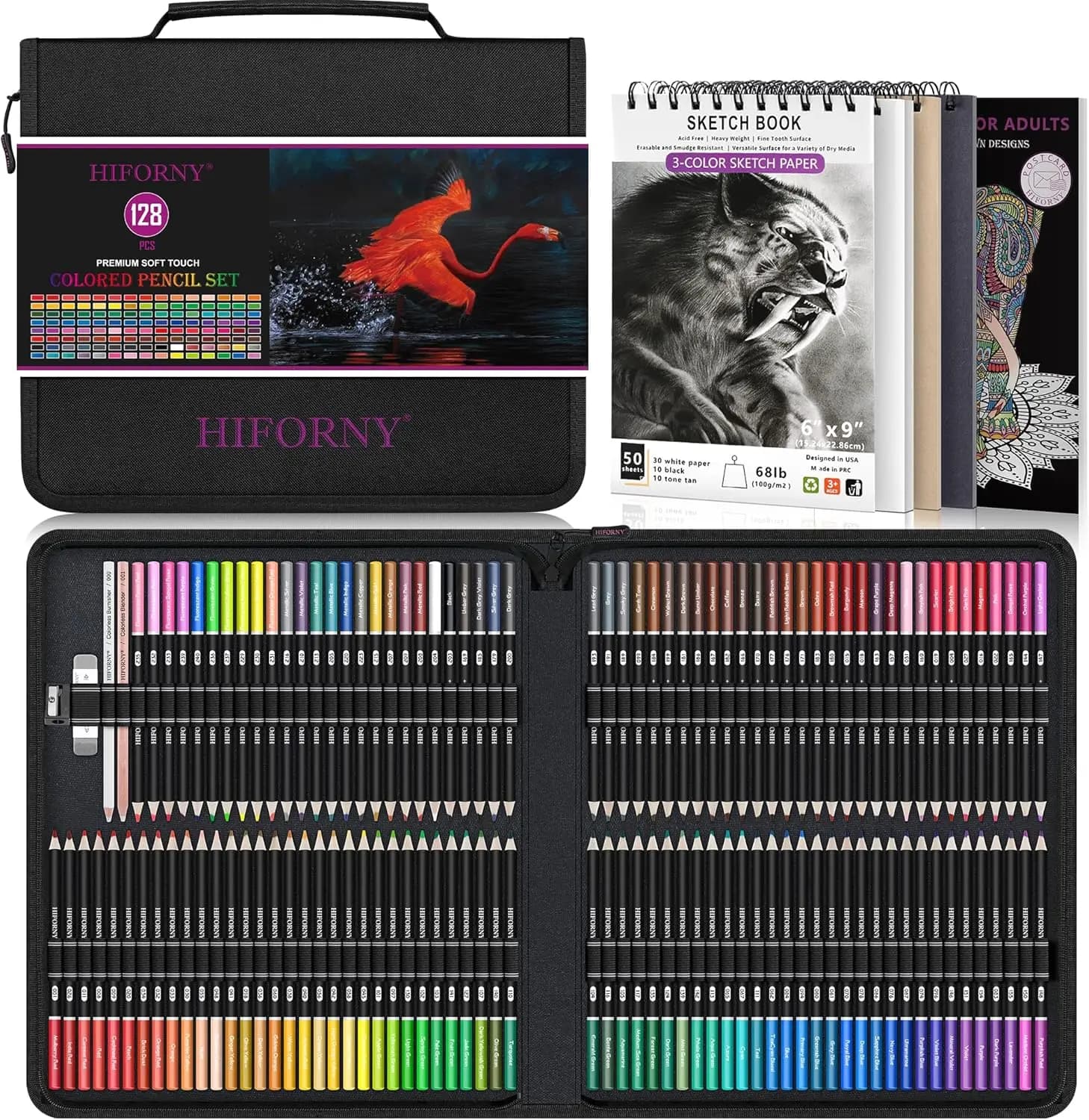 Set di 128 Matite Colorate per Adulti - 120 Matite Morbide con Blocco da Disegno, Sfumino, Gomma e Temperino