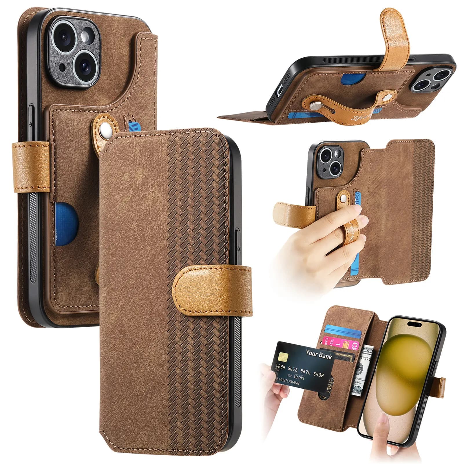Custodia a Portafoglio da Polso in Pelle RFID con 4 Scomparti per Carte per Samsung Galaxy A72 A52 A32 A22 A71 A51 A41 A31 A21S A70 A50 A30 A20