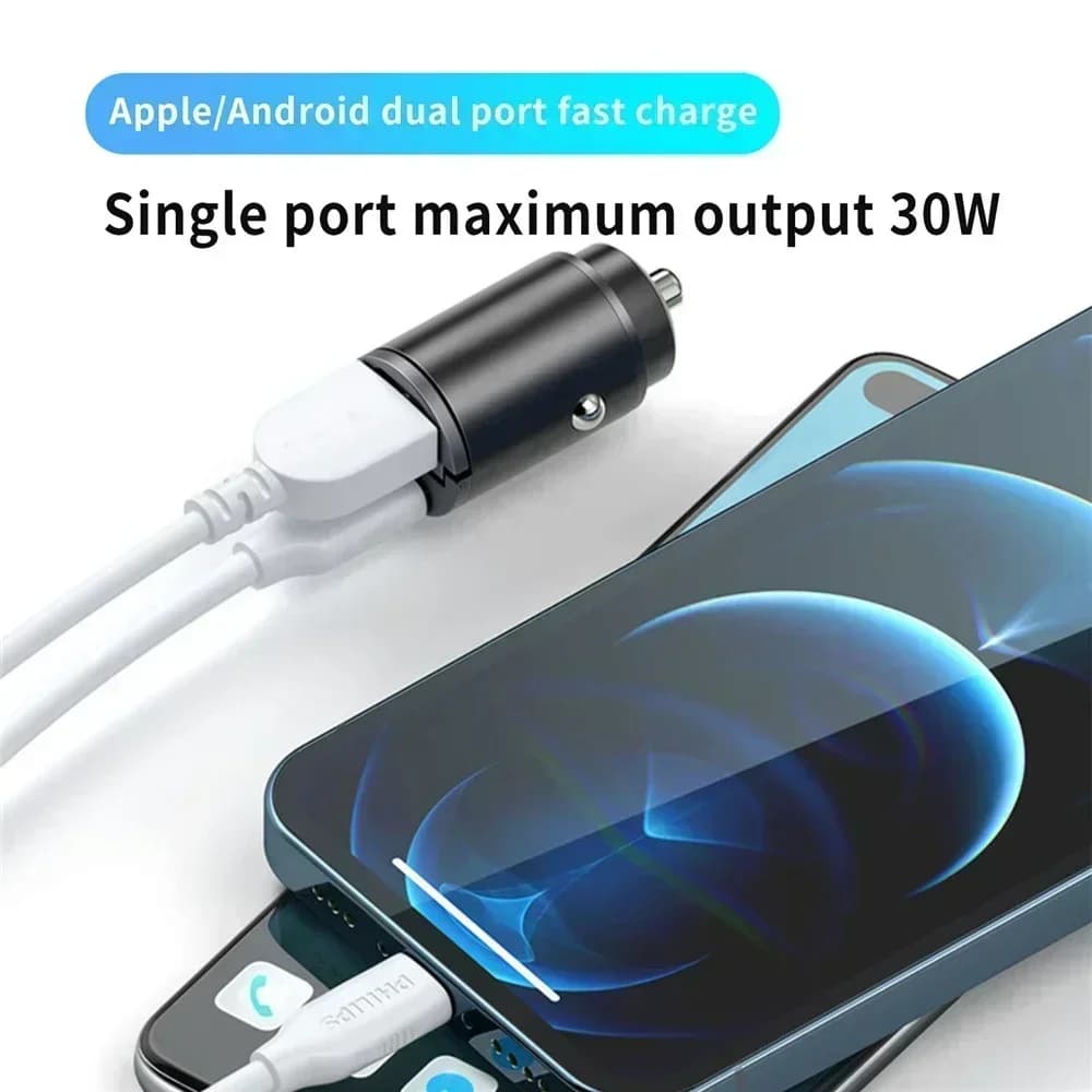 100/200W Mini Pull Ring Car Charger Dual USB Fast Chargingfor IPhone Xiaomi Samsung QC 3.0 Phone Convenient Charger Adapter