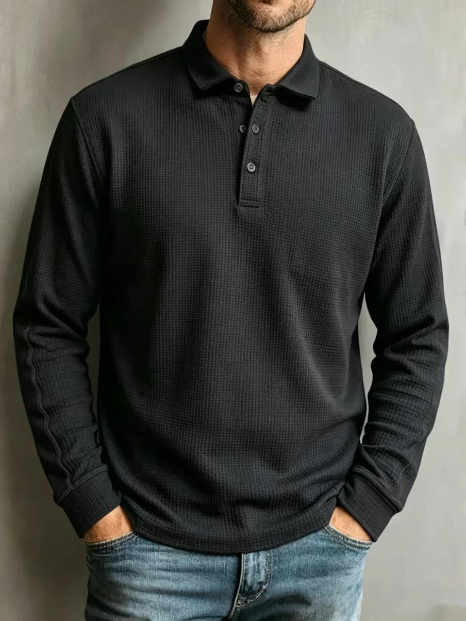 2026 new Spring and Autumn men's long sleeved T-shirt with a lapel business casual button slim fit men's polo shirt