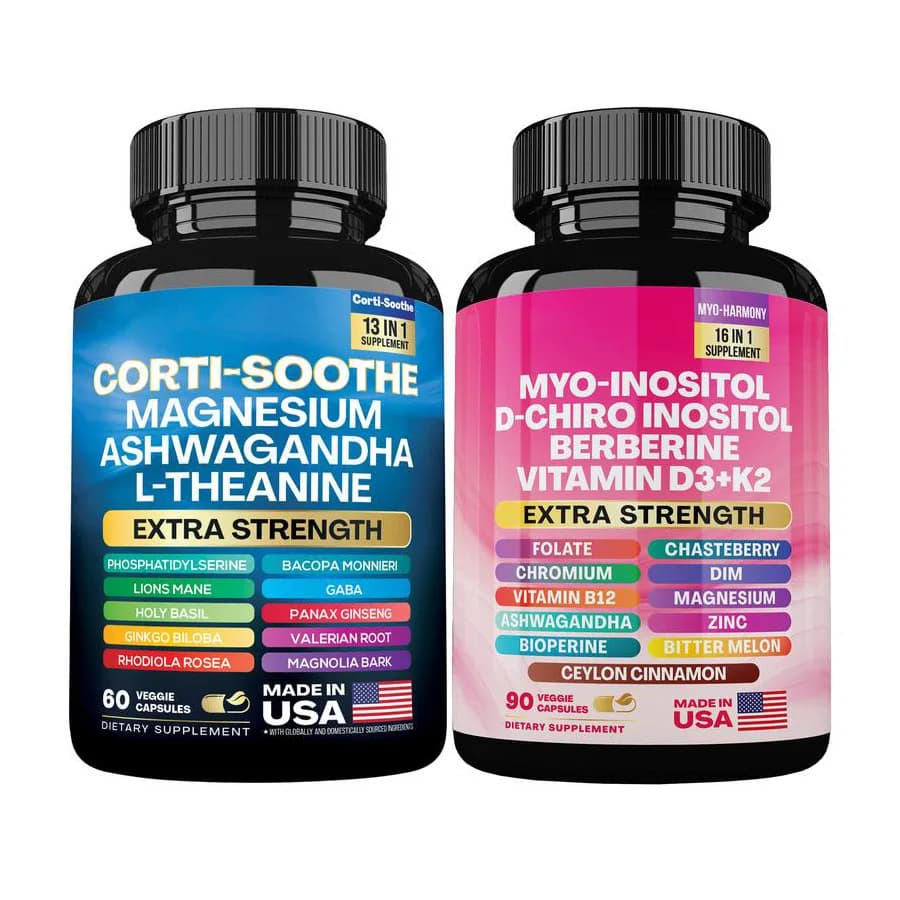 The suplement Cortisol Corti-Lenire 13 in 1 It manages stress Support for abdominal health, 90 capsules 16 in 1 Capsules of vitamin D3 K2