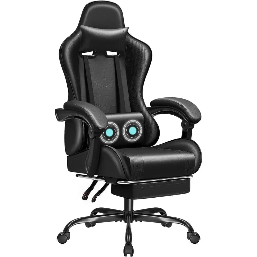Sedia da Gaming Ergonomica Girevole con Supporto Lombare, Altezza Regolabile e Poggiapiedi (Nera)