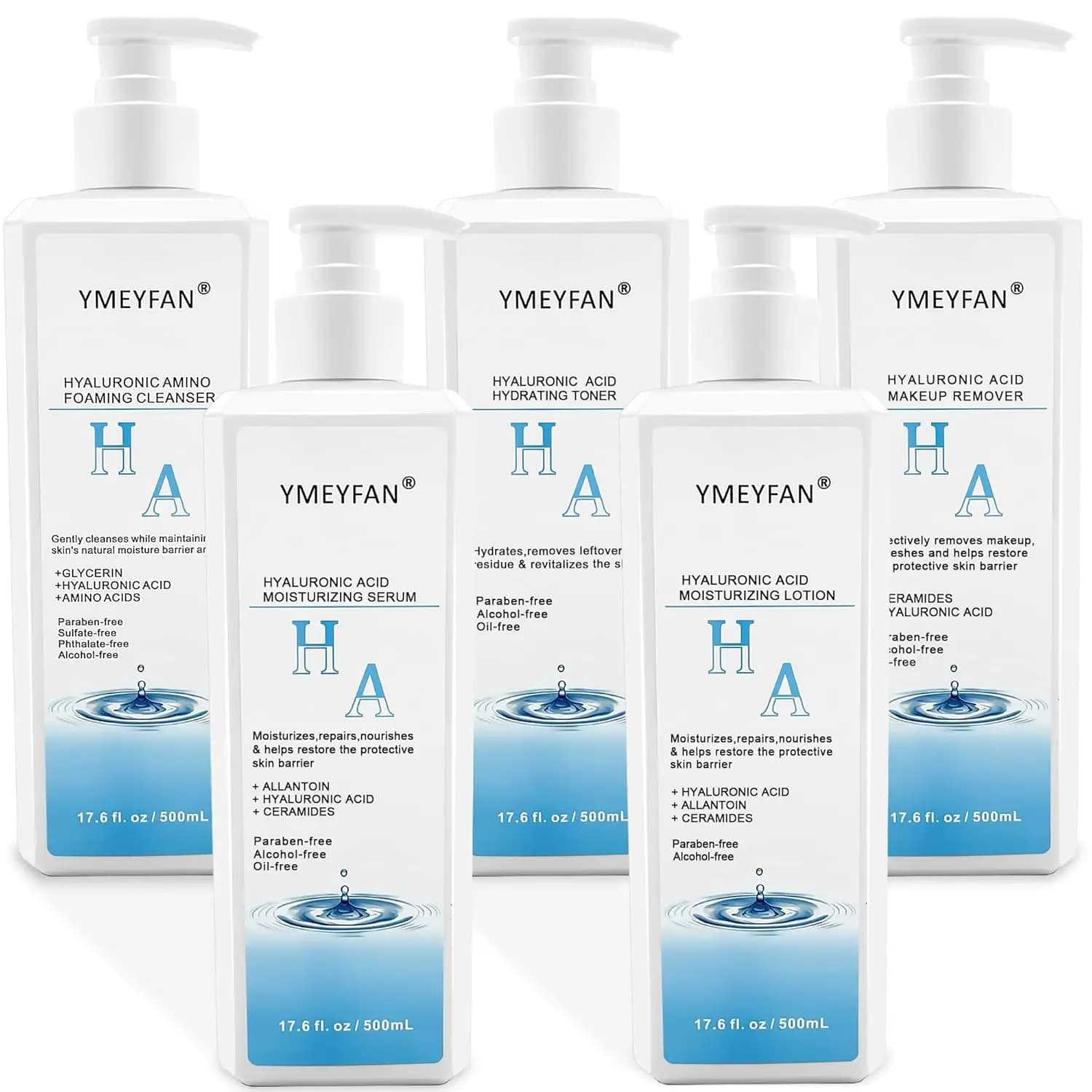 Professional set for skin care with hyaluronic acid 5 in 1, 17,6 fl oz, ideal for SPAS salons, domestic use, cosmetic, facial skin care products