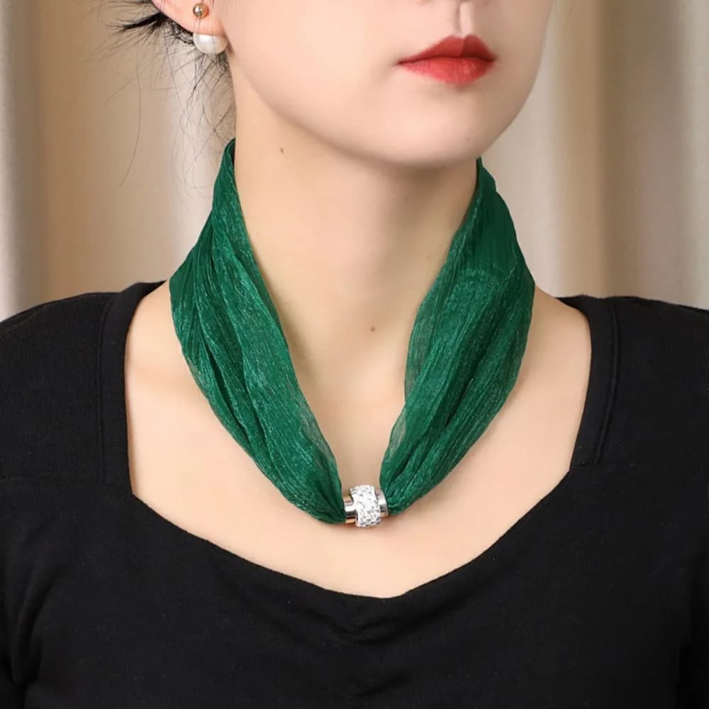 Luxury Magnetic Buckle Women Scarf Solid Color Soft Silk Scarf Necklace Style Scarf
