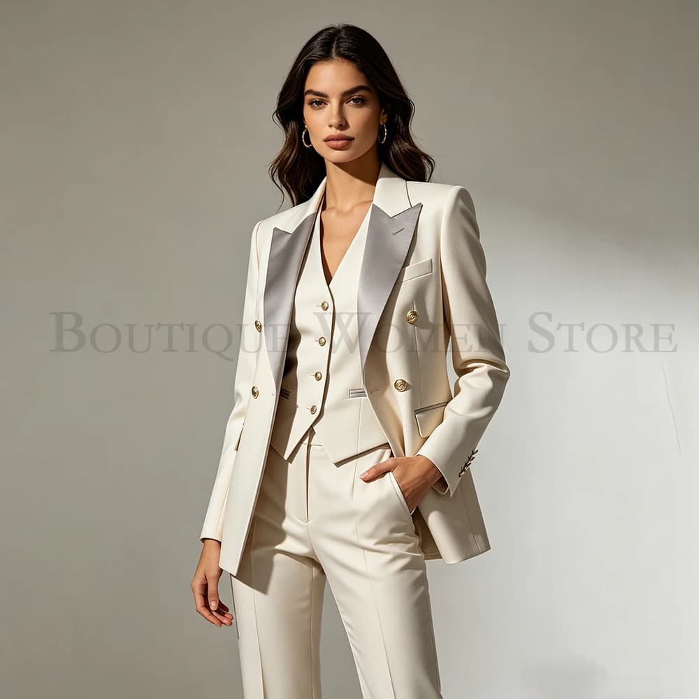Completo Elegante da Donna in Tinta Unita, Set di 3 Pezzi con Giacca, Pantaloni e Gilet, Moda Trendy per l'Ufficio