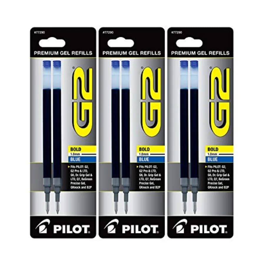 Ricariche per Penna Gel G2, Punta Larga, 1.0mm, Inchiostro Blu, 6 Ricariche