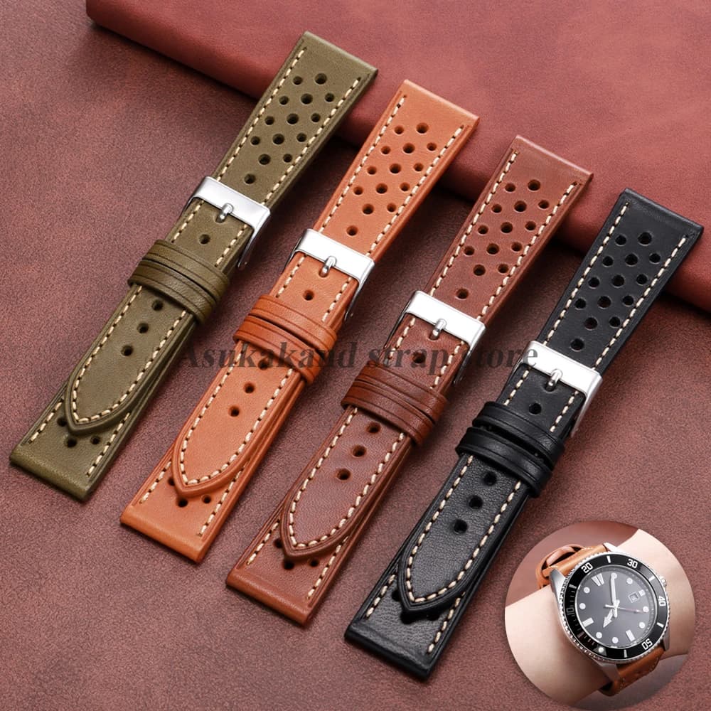 18mm 20mm 22mm Cinturino in pelle di vacchetta italiana Pueblo artigianale ventilato per Seiko per cinturino Rolex Accessori per orologi da uomo