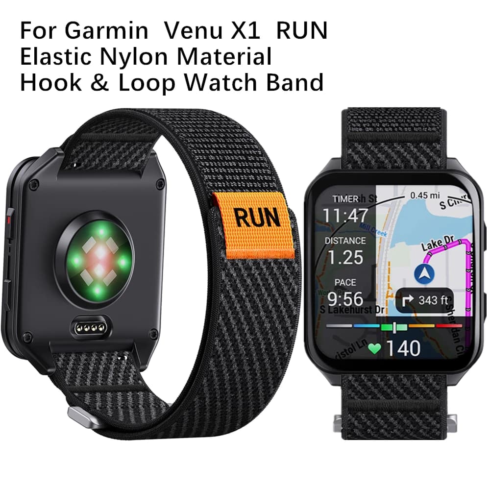 24mm Micro Elastic Nylon Spandex Watch Strap With RUN Tag For Garmin Venu X1, Luminox & All 24mm Lug Smart Watch Bands