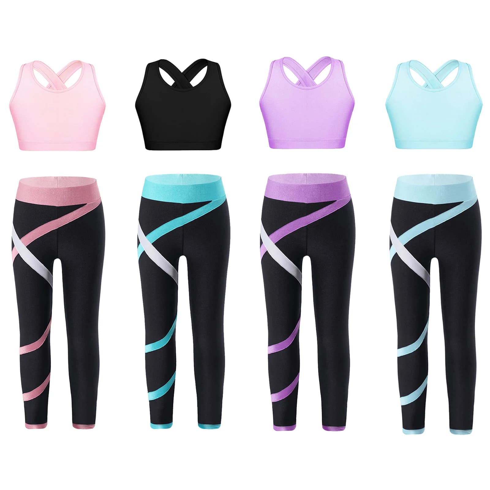 Set sportivi per bambini ragazze tute da Yoga senza maniche con scollo a U Crop Top con Leggings pantaloni Set per Fitness Gym Workout Sportswear