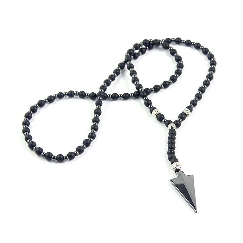 Collana con freccia imitazione opaca agata nera con perline rotonde ematite minimalista stile Harajuku collane da uomo e da donna