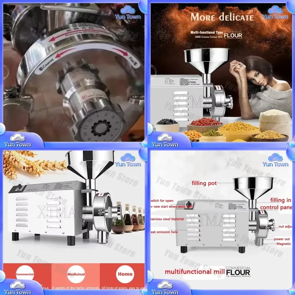 Electric Grain Grinder 50KG 2200W Commercial Grinding Machine for Dry Grain Soybean Corn Spice Coffee Bean Wheat Rice 110V