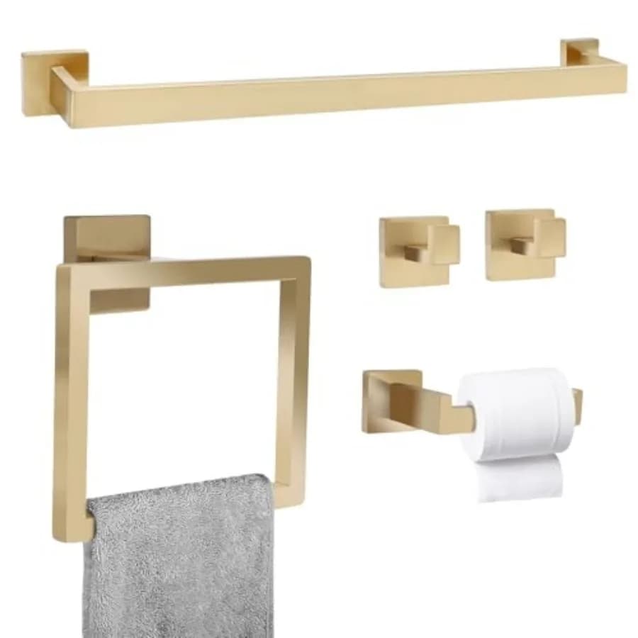 Accessori per il Bagno, Set di 5 Pezzi per Arredo Bagno, Portasciugamani da 23,6 Pollici, Portarotolo, Porta Carta Igienica e 2 Pezzi