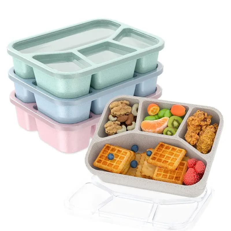 Contenitori per Alimenti HLZS a 4 Scomparti con Coperchio Trasparente per Preparazione Pasti