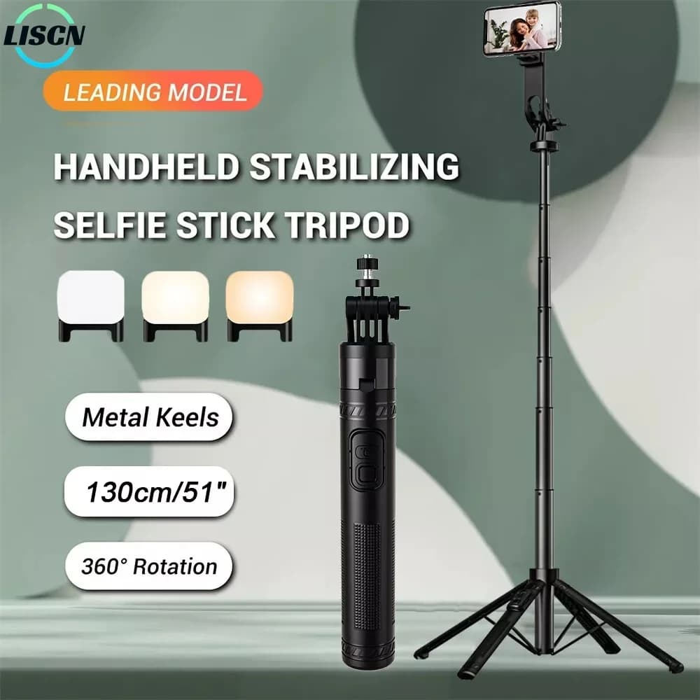 Treppiede quad LISCN Selfie Stick con treppiede portatile con telecomando per telefono cellulare con iPhone compatibile con Gogro, Samsung, Xiaomi
