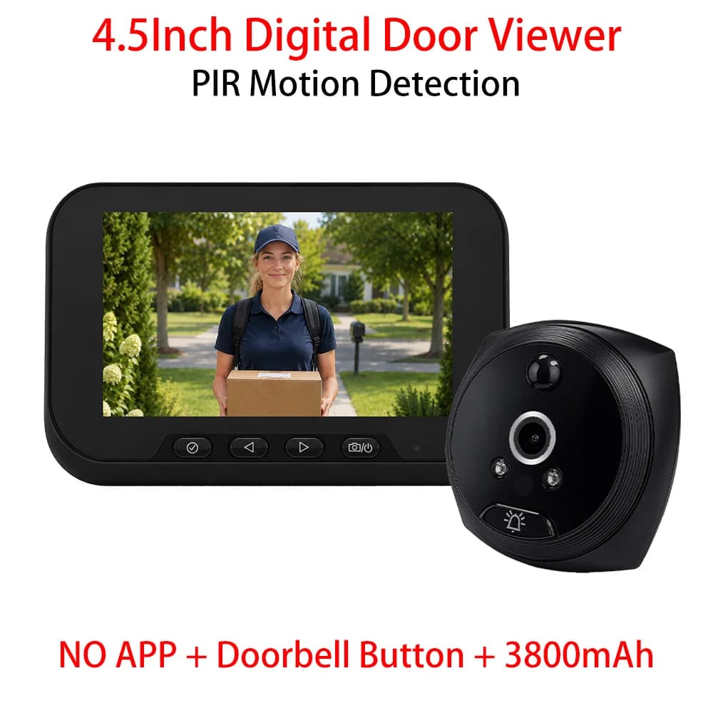 NO APP 4.5Inch Screen 940NM Night Vision PIR Motion Detection Digital Electronic Viewer Bell Door Peephole FHD 1080P Camera