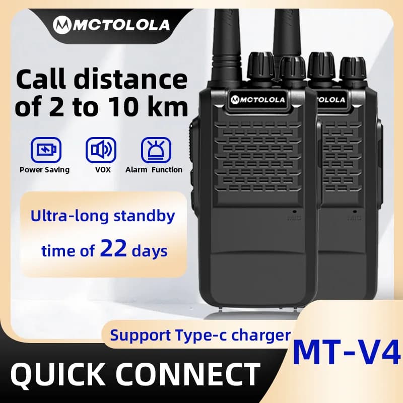 Ricetrasmettitore portatile UHF MOTOLOLA V4 con autonomia estesa di 22 giorni, resistente alla polvere e durevole, walkie-talkie analogico.