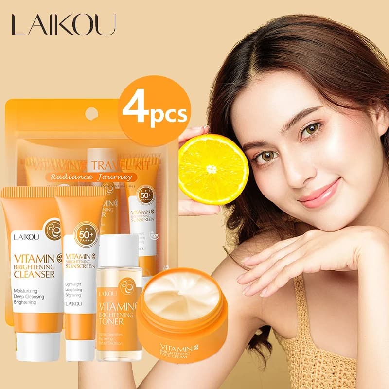 4 pcs set for skin care to vitamin C face cleanser face cream Spf 50 + VC sunscreen refreshing facial care travel suit