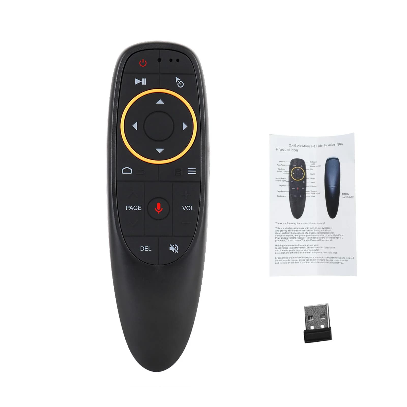 Mouse Wireless 2.4GHz con Ricevitore USB Plug and Play per PC/Smart TV/TV Box, Controllo Vocale, Telecomando per Giochi, Sensore di Movimento