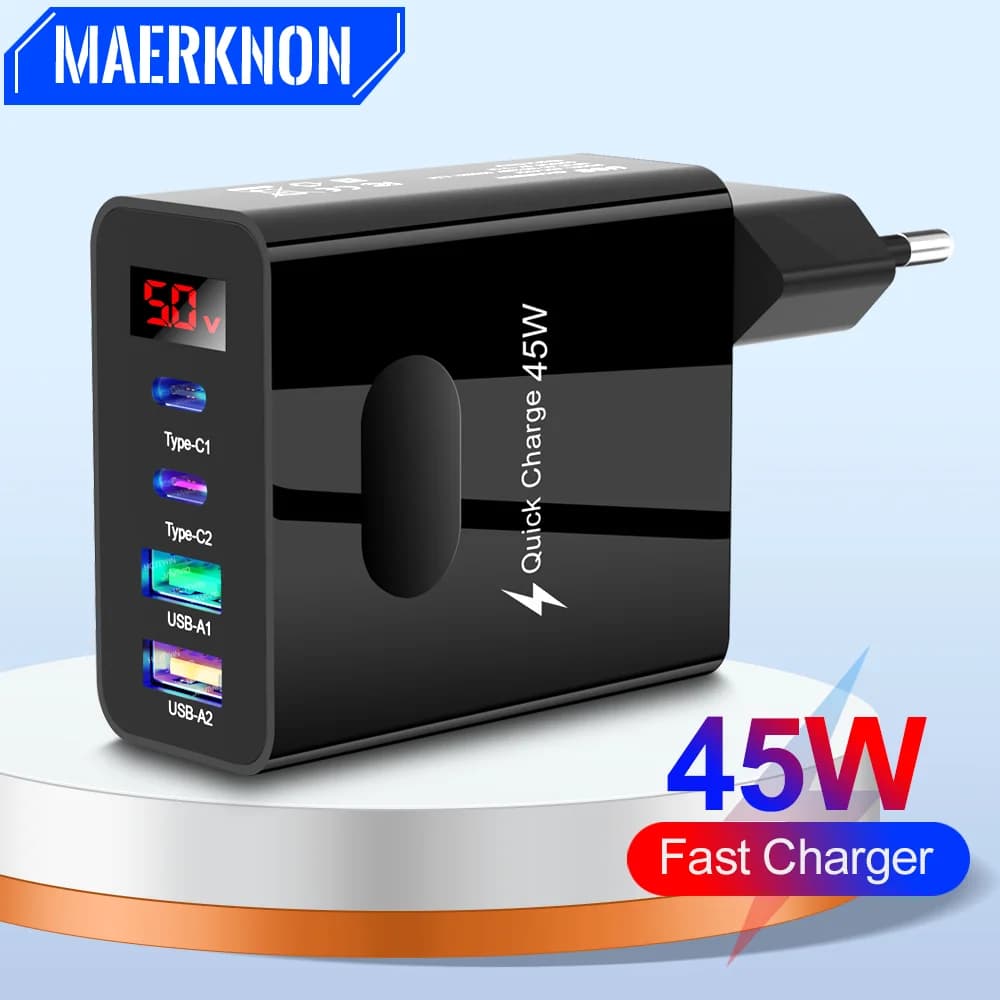 45W USB PD Chaeger ricarica rapida tipo C Display Digtal caricabatterie adattatore per telefono cellulare per iPhone Samsung Xiaomi Quick Charge 3.0
