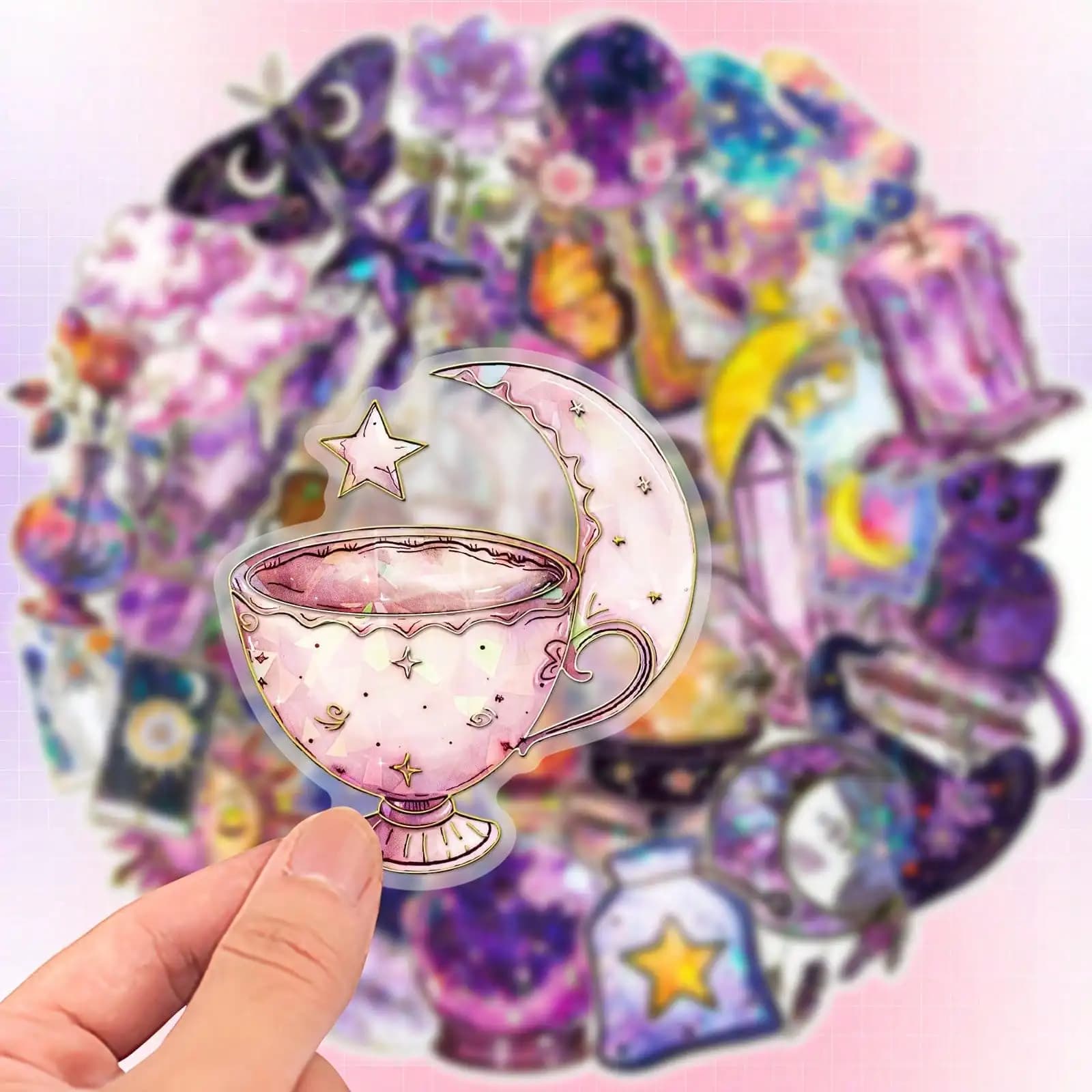 30 adesivi in vinile con pozioni magiche fantasy, adesivi con decorazioni laser in lamina d'oro - riutilizzabili per laptop, computer, bottiglie d'acqua, bagagli