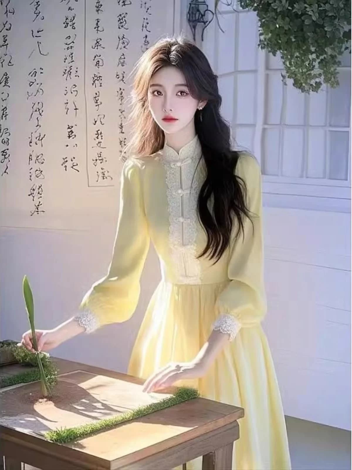 Elegant Yellow Belted Women's Dress Spring 2026 New Fashion High-End Sensation Inner Wear Skirt for Ladies Polyester Fiber