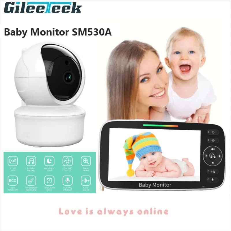 SM530A Baby Monitor Visione notturna Avviso sonoro Sensore temperatura ambiente Ninne nanne Audio bidirezionale Sveglia Video da 5 pollici Baby Monitor