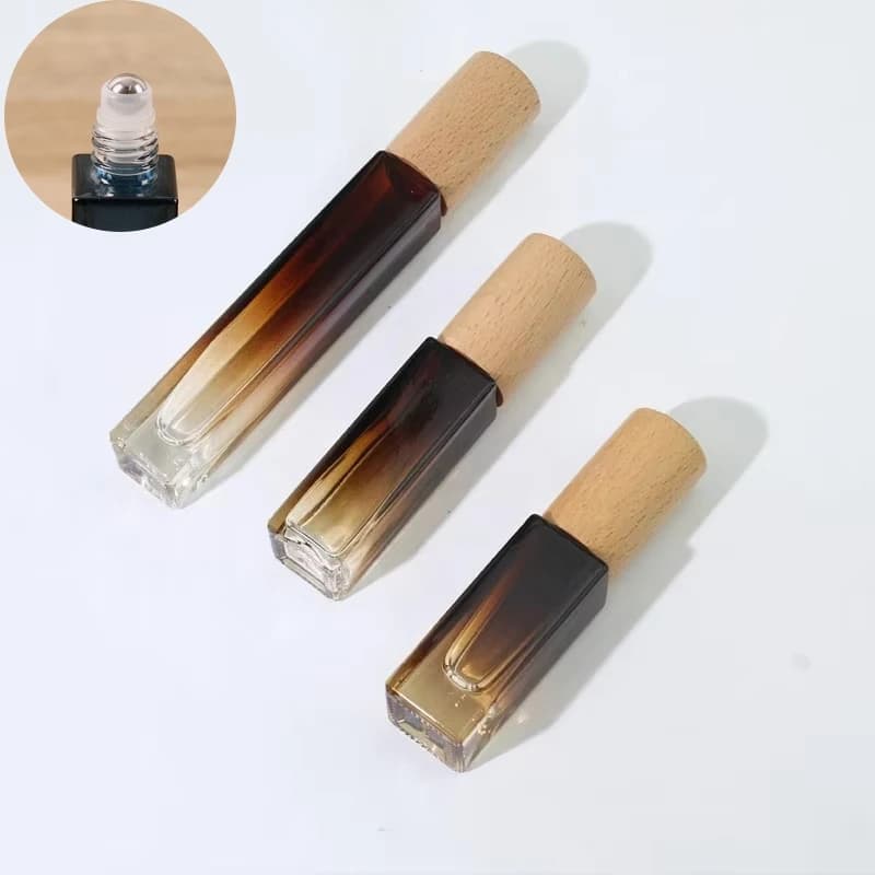 3PCS 5ml 10ml bottiglia di legno di vetro addensato bottiglia di olio vuota di profumo rotolo in acciaio sulla palla profumo bottiglia di aromaterapia rullo di olio