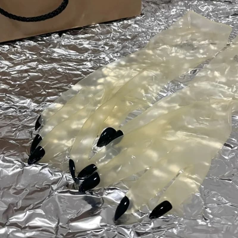 Super Sottile Oliato Lucido Trasparente Lattice Zentai Guanto Fetish Crossdress Maschio A Femmina Sheer Cosplay Kigurumi Unghie Lunghe Guanti