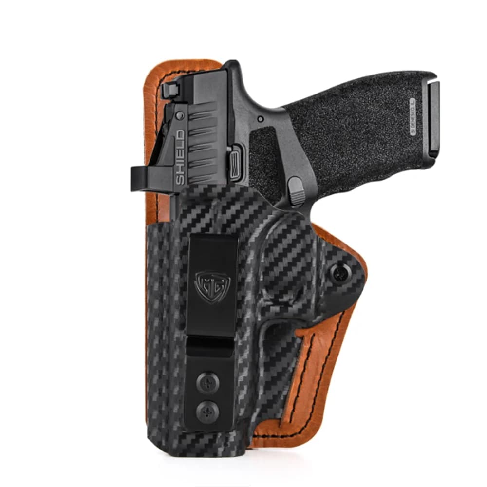 Hybrid IWB Socket in Kydex and Leather Padded with Springfield Hellcat Pro 3" Hellcat OSP with Hidden Transport Clip