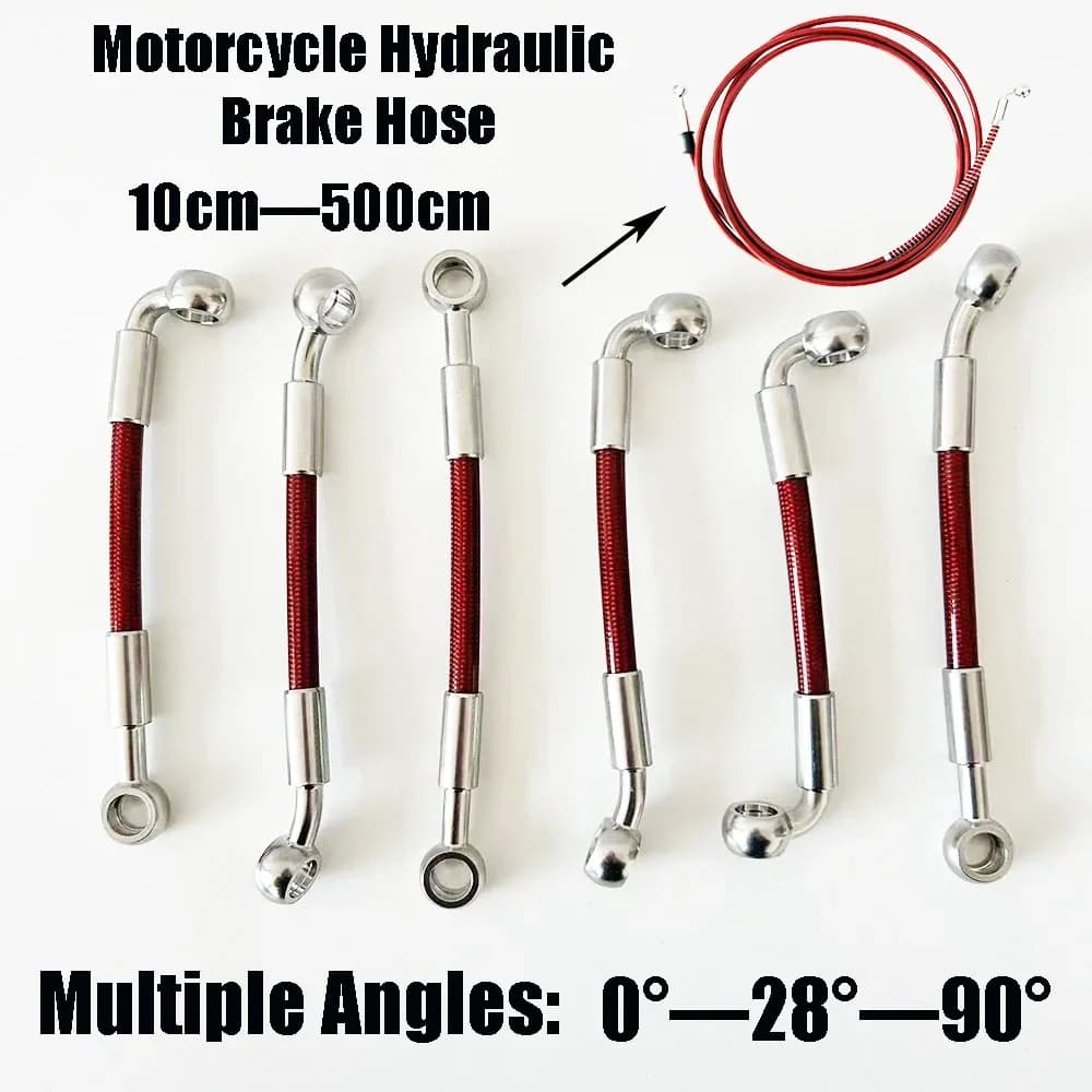 Multiangolo 0 ° 28 ° 90 ° Tubo flessibile freno universale per moto da 10 cm-500 cm, frizione o cavo freno, tubo idraulico, linea 10 mm Banjo