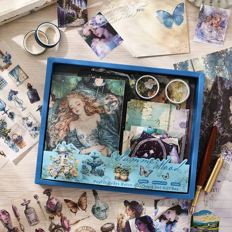 124 Pcs Stationery Set Scrapbooking Sets Kit DIY Handbooks Gift Stationery Learning Supplies with Memo Notes Washi Tape Stickers
