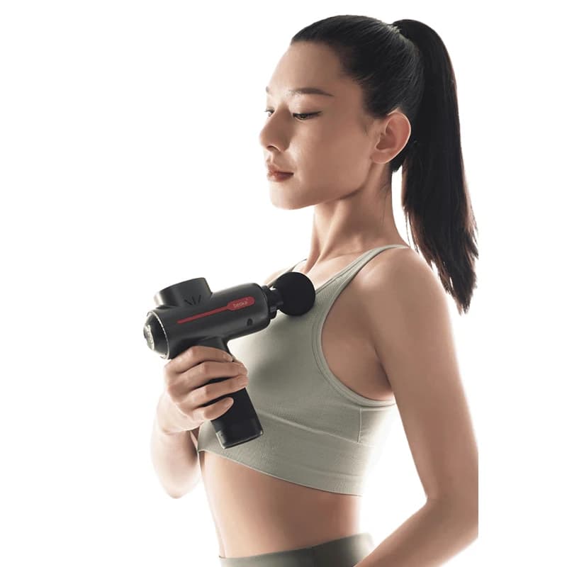 Beokas Pistola per massaggio con motore brushless per il corpo tascabile per tessuti profondi a 4 teste con fascia vibrante riscaldata muscolare portatile
