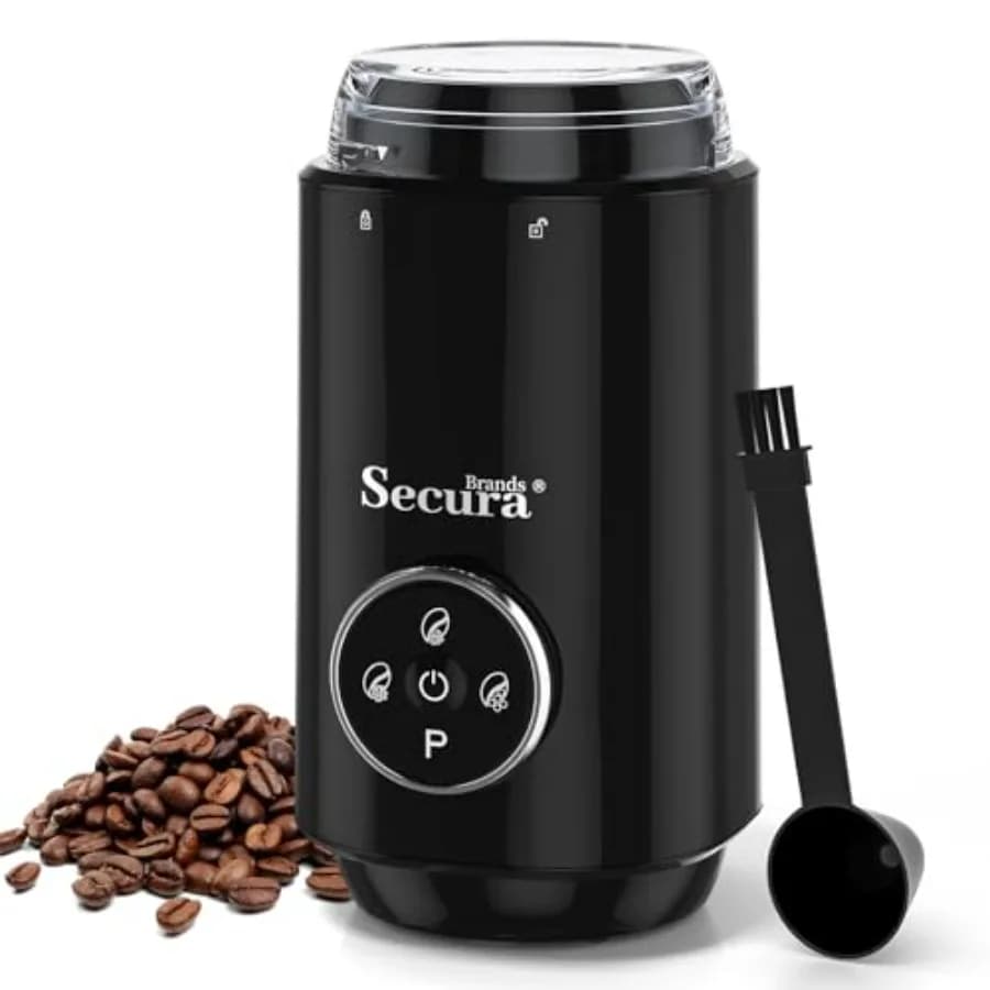Macinacaffè Elettrico con Impostazioni di Macinatura da Grossa a Fine per Chicchi di Caffè, Spezie ed Erbe, Nero