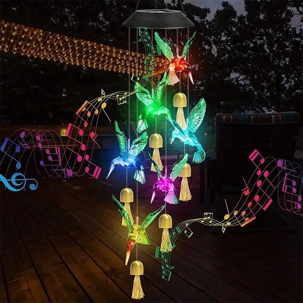 Cute Solar Wind Chime Colorful Gradient Weatherproof Wind Chime Hanging Lamp Solar Powered Waterproof Solar Butterfly Light