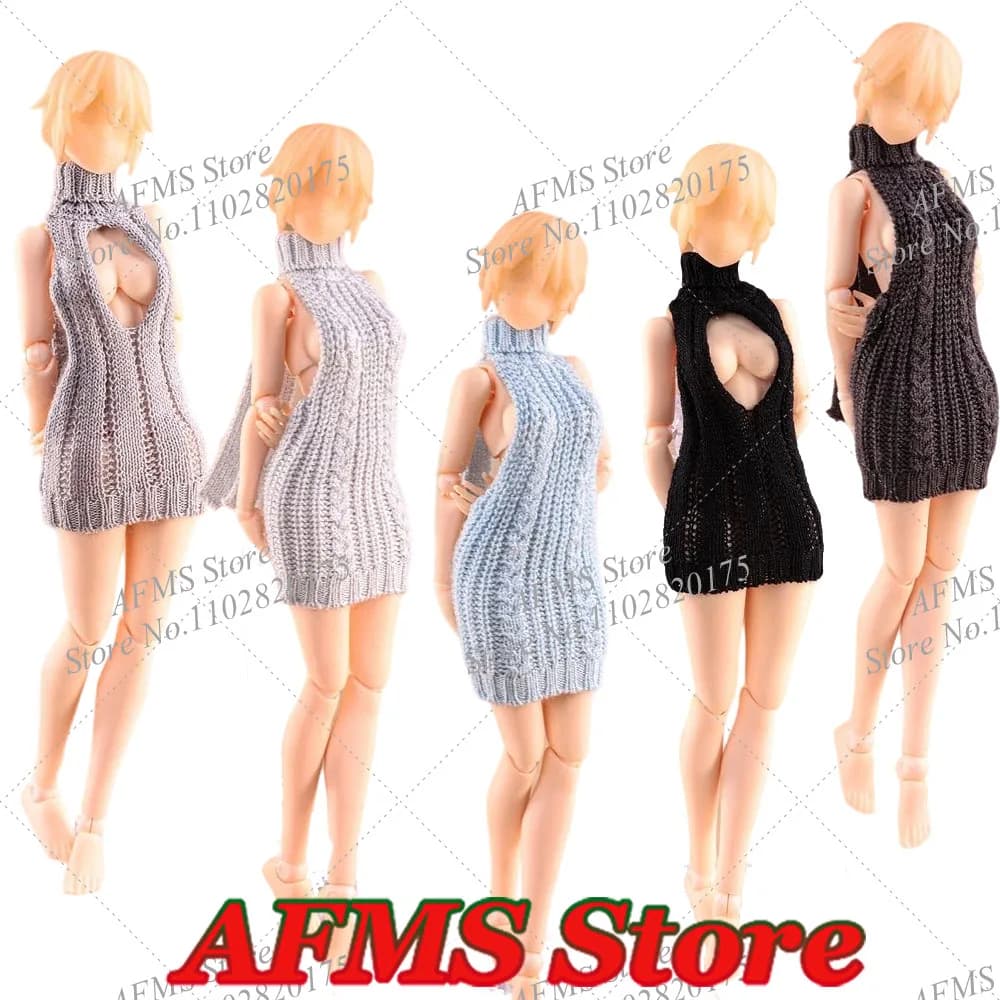 HASUKI 1/12 Soldato Maglione Anime Ragazze Backless Senza Maniche Dolcevita Pullover Abito in Maglia Top Fit 6 ''Action Figure Toy