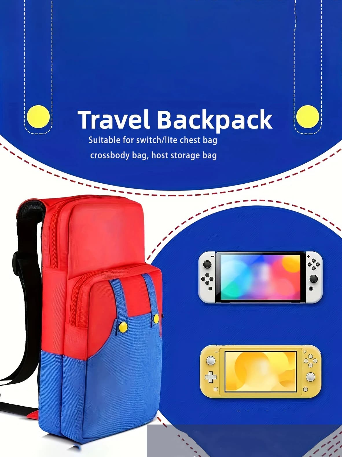 Simpatica borsa da viaggio per accessori per console Nintendo Switch/Lite/OLED/Steam Deck, borsa a tracolla a tracolla con zaino impermeabile