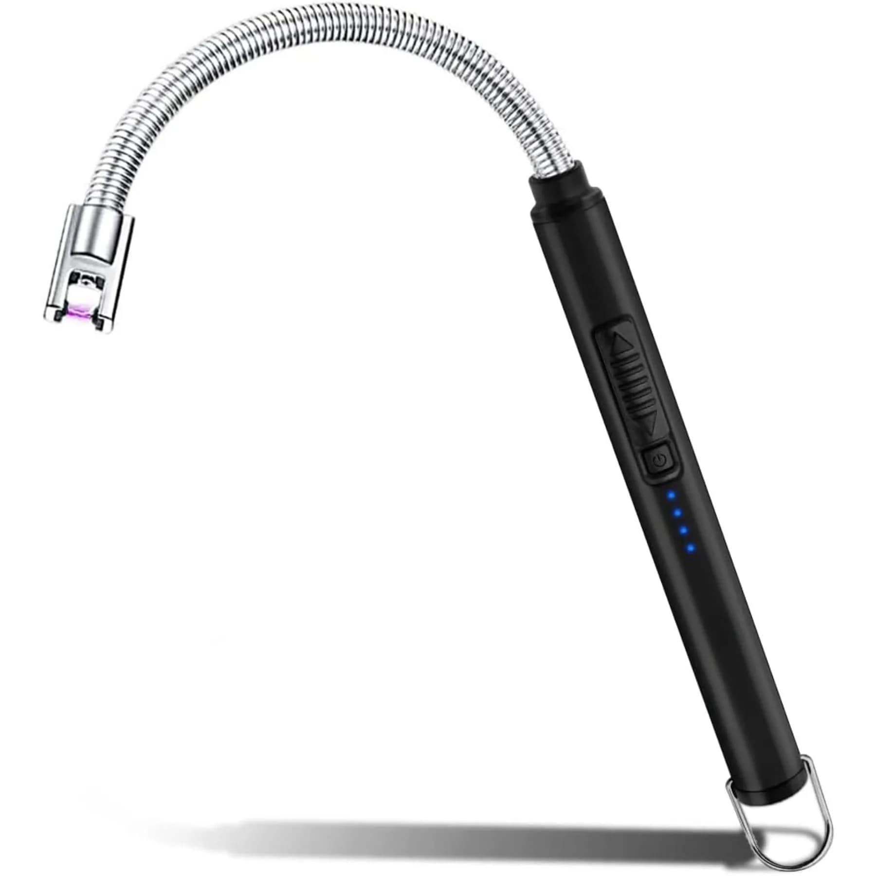 Accendino elettrico USB tipo C Accendino ricaricabile con guscio in acciaio e gancio per appendere con 360 ° Collo flessibile (nero)