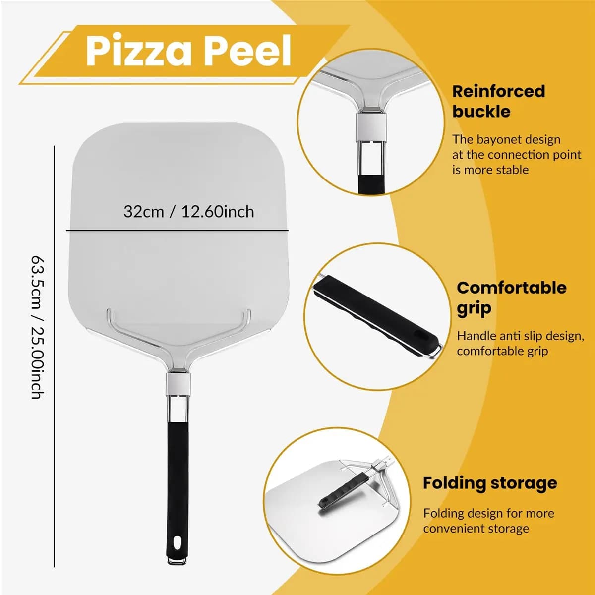 A75K Folding Aluminum Pizza Peel for Pizza Stone,Professional Home Use Pizza Shovel for Baking Pizza and Cake on Oven & Grill