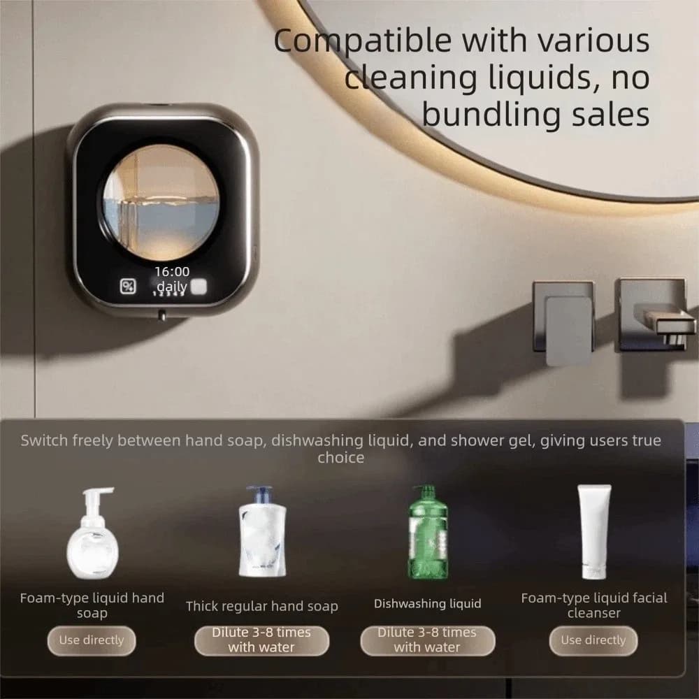 Dispenser Automatico di Schiuma da 320ml, Ricaricabile, Senza Contatto, con Visualizzazione, Dispenser di Sapone Liquido INS per Cucina