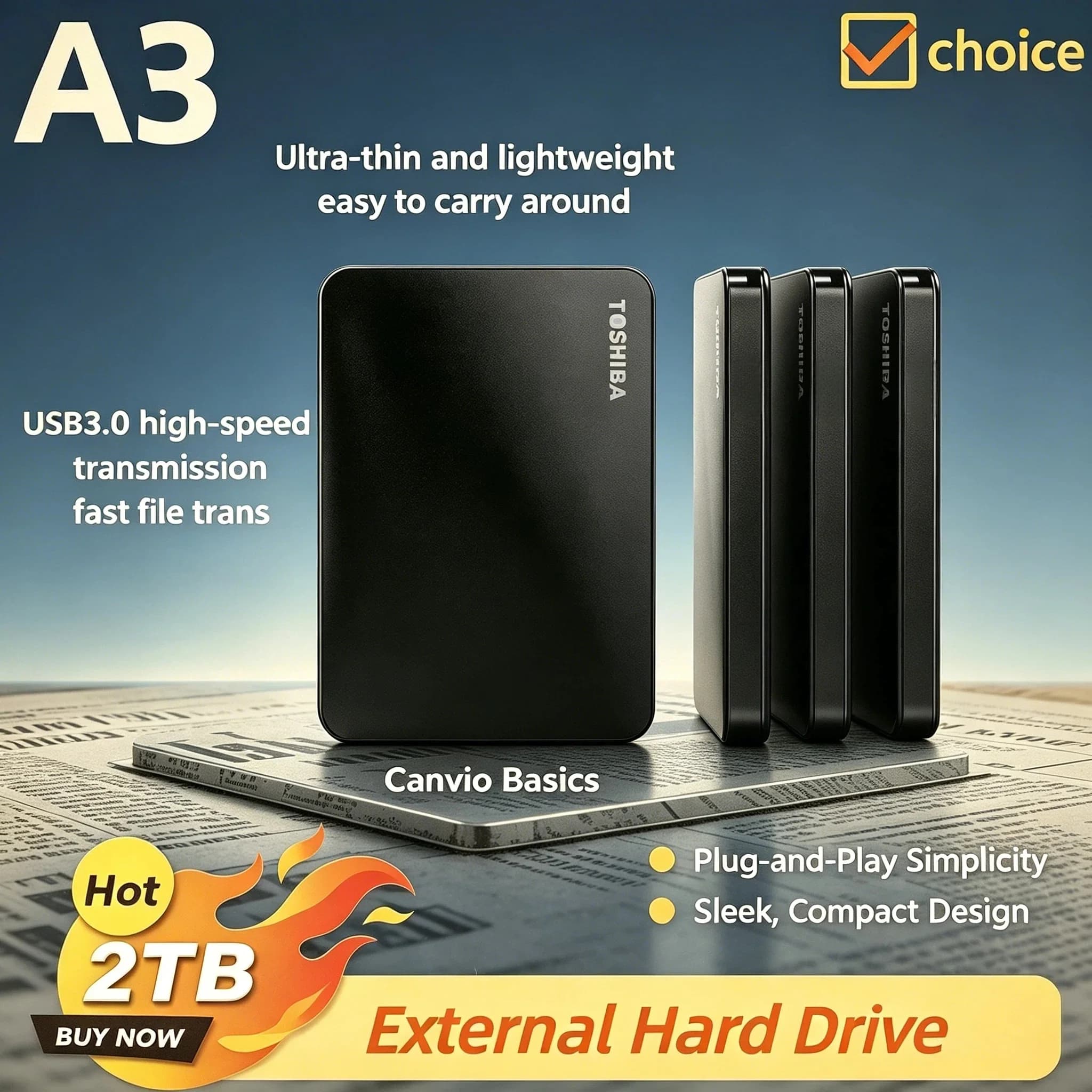 Toshiba OEM A3 Expansion 500GB 1TB 2TB USB3.0 2.5 Inch Portable External Hard Disk Drive Box Storage Compact Pro Plus Gift