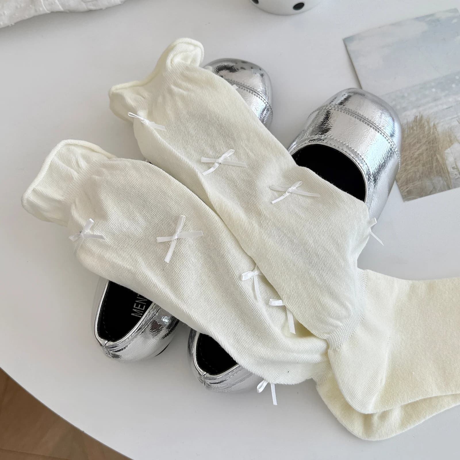 Calzini da donna stile balletto, calzini in spugna a tubo lungo con fiocco, stile studentesco, facili da abbinare, sottili e stile estivo